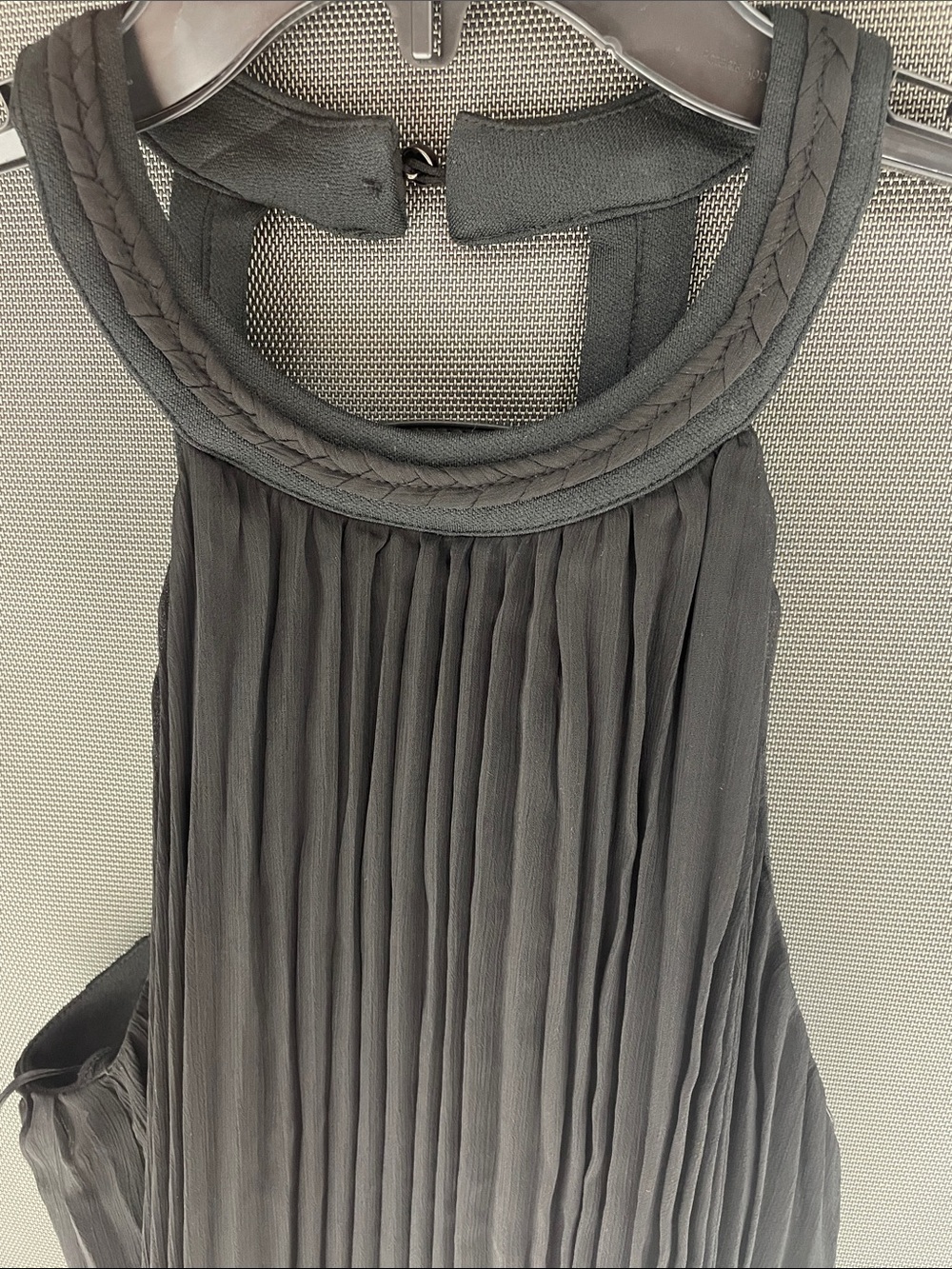 Adrienne Landau Black Pleated Halter Camisole with Braided Neckline